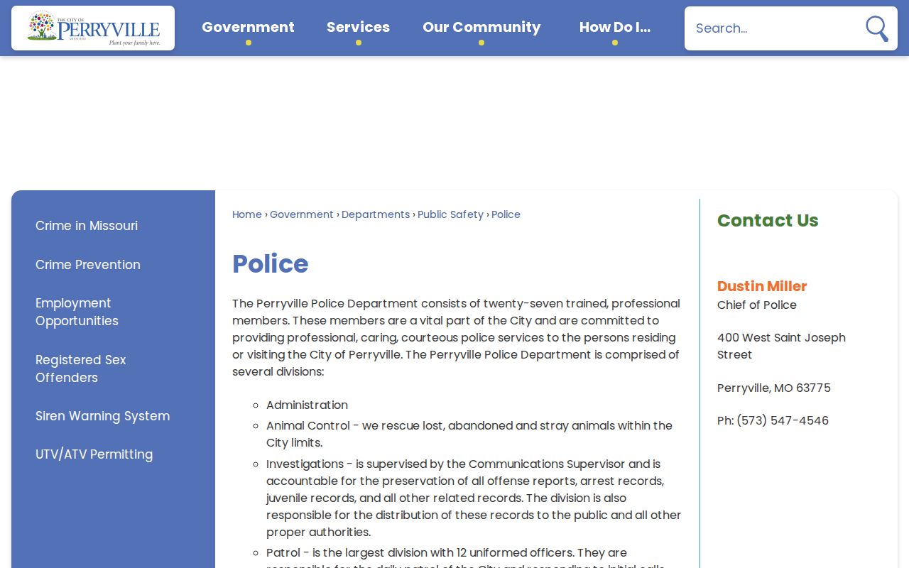 Perryville Police Department records contact for Perryville arrest records