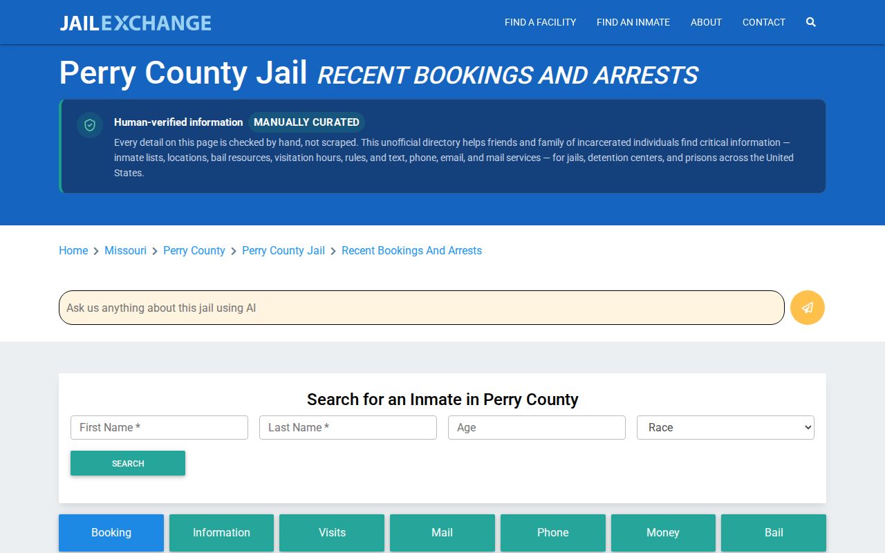 Perry County jail booking record guidance at an unofficial directory