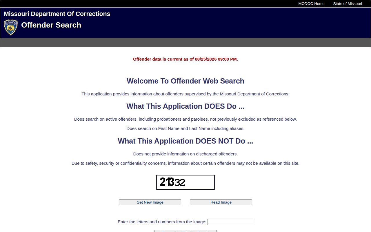 Perry County Missouri Department of Corrections active offender record search