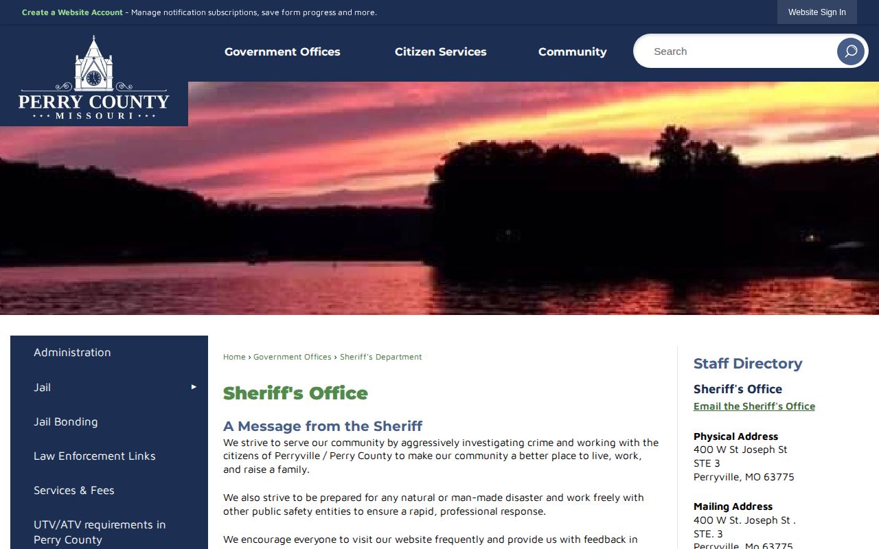 Perry County Sheriff’s Department official booking-record contact page