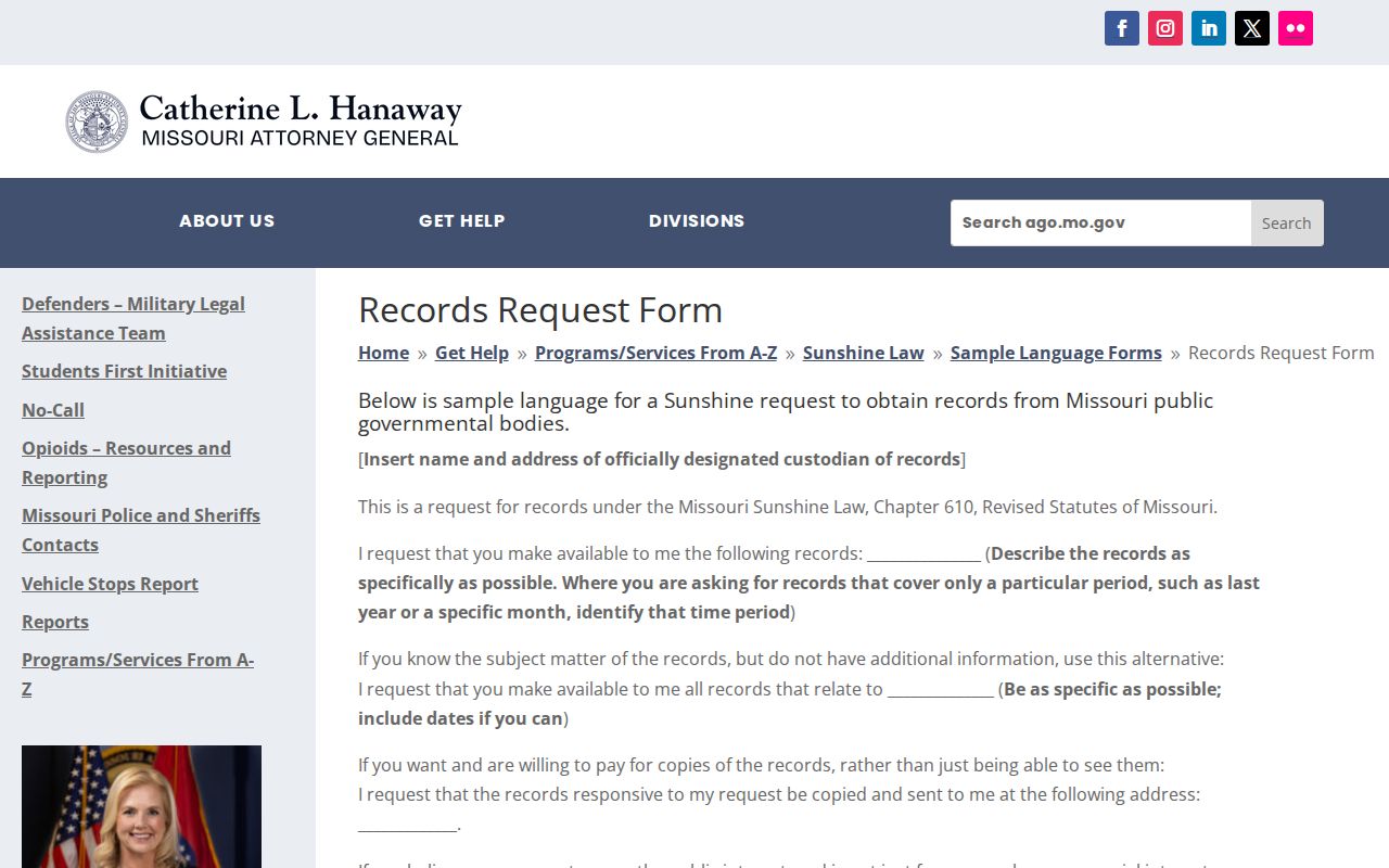 Perry County booking-record Sunshine Law request form resource