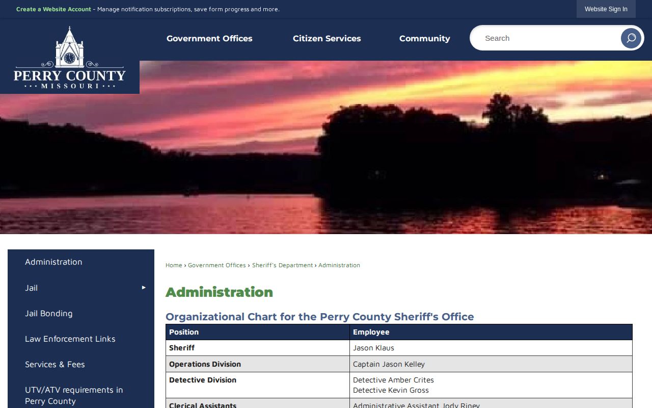 Perry County Sheriff administration and Jail Division information